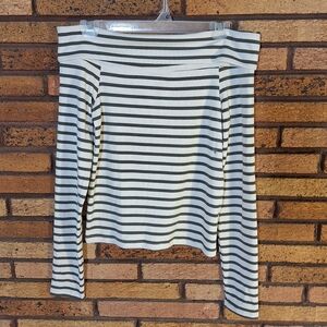 NWT American Eagle Gray and White Striped Long Sleeve Off The Shoulder Top